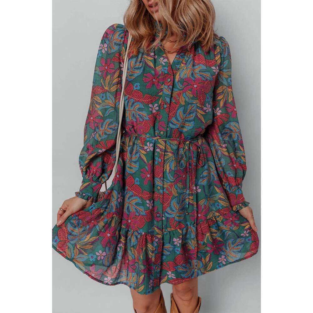NEW LITTLE DAISY CLOSET botanic bloom shirt dress in green multi